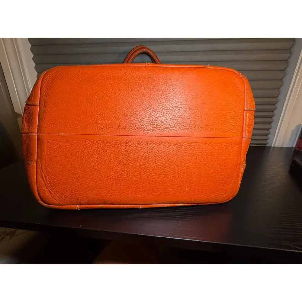 Crate & Barrel Orange Pebbled Leather Tote Shoulder Bag Large Shopper Purse